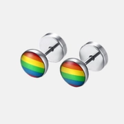 Boucles d’oreilles haltères en acier inoxydable Rainbow Flag Pride