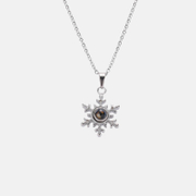 Snowflake Diamond-Set Stainless Steel Projection Necklace