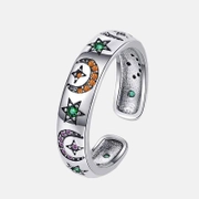 Color Zirconium Star and Moon Sterling Silver Open Ring