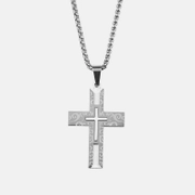 Modische Kreuz-Halskette aus Edelstahl mit Muster
