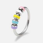 Colorful Beads Stainless Steel Spinner Ring