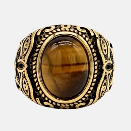 Pattern Tiger's Eye Men's Gemstone Ring