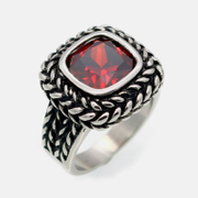 Vintage Square Zircon Braided Stainless Steel Ring