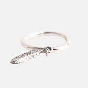Dangle Feather Charm Sterling Silver Ring