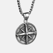 Silver Compass Stainless Steel Men's Necklace
