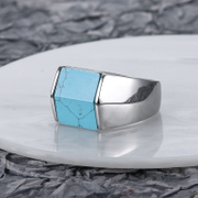Turquoise Square Stainless Steel Men's Ring