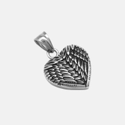 Vintage Wings Feather Stainless Steel Heart Pendant