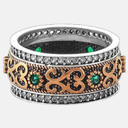 Emerald Pattern Sterling Silver Men's Ring