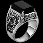 Black Gem Flame Sterling Silver Men's Ring