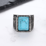 Simple Pattern Stainless Steel Turquoise Ring
