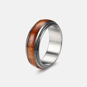 Nature Wood Stainless Steel Spinner Ring