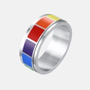 Rainbow Flag Block Stainless Steel Spinner Ring