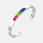 Bracelet manchette en forme de C en acier inoxydable arc-en-ciel LGBT