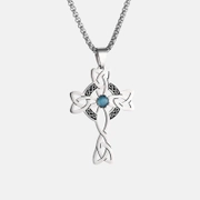 Celtic Knot Gemstone Stainless Steel Cross Necklace