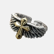 Winged Cross Sterling Silver Ring