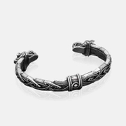 Bracelet ouvert en acier inoxydable avec dragon à double tête Viking