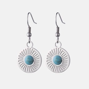 Simple Blue Turquoise Stainless Steel Round Earrings