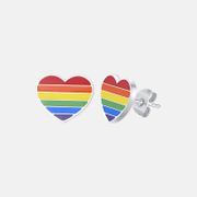 Orecchini a bottone in acciaio inossidabile con bandiera arcobaleno a forma di cuore