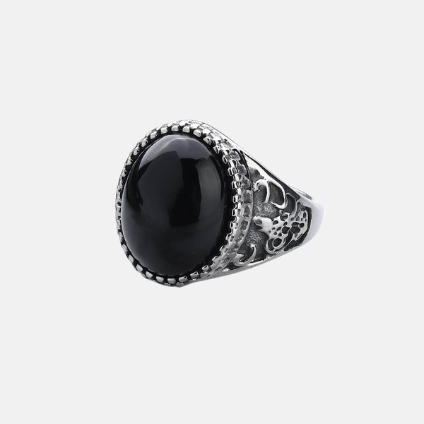 Anello Uomo In Acciaio Inox 316L – Ovale Nero Con Incisione, Regolabile E Resistente