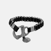 Simple Leather Cord Braided Stainless Steel Bracelet