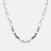 Einfache kubanische Halskette aus Edelstahl mit Perlen