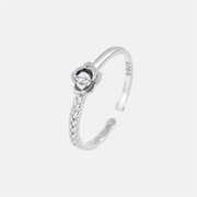 Einfacher offener Ring aus Sterlingsilber mit farbigem Diamant und Rose
