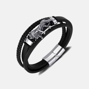 Bracelet Lion Vintage en Acier Inoxydable et Cuir