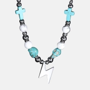 Perlen-Blitz-Schädel-Panel-Edelstahl-Halskette