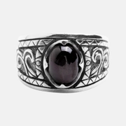 Vintage Pattern Black Onyx Sterling Silver Ring