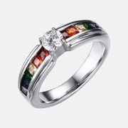 Rainbow Rhinestone Zircon Stainless Steel Ring