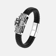 Pulsera de Cuero y Acero Inoxidable con Búho Vintage