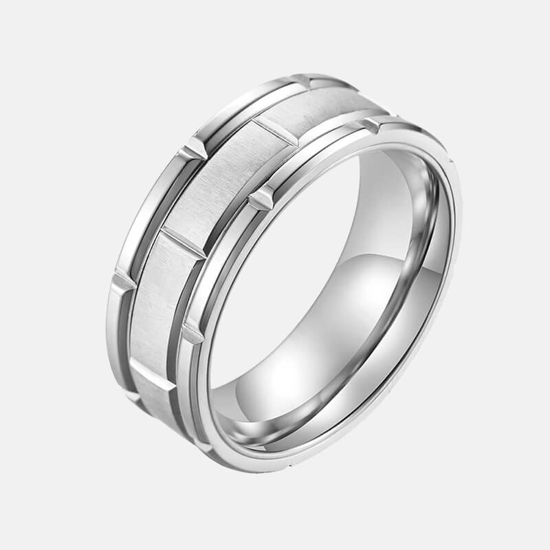 Rectangular Engagement Wedding Stainless Steel Ring Rock & Spark