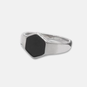 Anel minimalista de aço inoxidável hexagonal preto