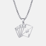 Flush Poker Card Hollow Stainless Steel Necklace