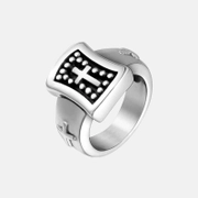 Punk Square Cross Stainless Steel Ring