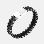 Woven Stainless Steel Leather Bracelet