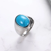 Simple Oval Turquoise Stainless Steel Ring