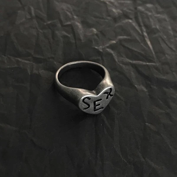 Retro SEX Heart Sterling Silver Ring - Rock & Spark