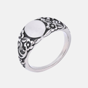 Vintage Floral Round Glossy Stainless Steel Ring
