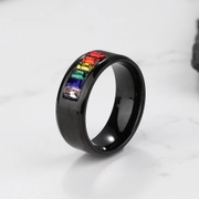 Colorful CZ Rainbow Flag Stainless Steel Band Ring