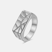 Anello semplice in acciaio inossidabile con motivo quadrato in pietra