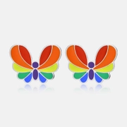 Brincos de aço inoxidável borboleta arco-íris