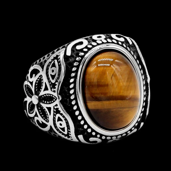 Pattern Tiger's Eye Men's Gemstone Ring - Rock & Spark