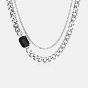 Square Zircon Double Chain Stainless Steel Necklace