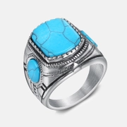 Vintage Turquoise Stainless Steel Stone Ring