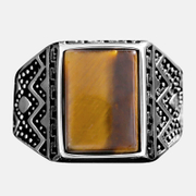 Black Agate Stainless Steel Tiger's Eye Stone Ring