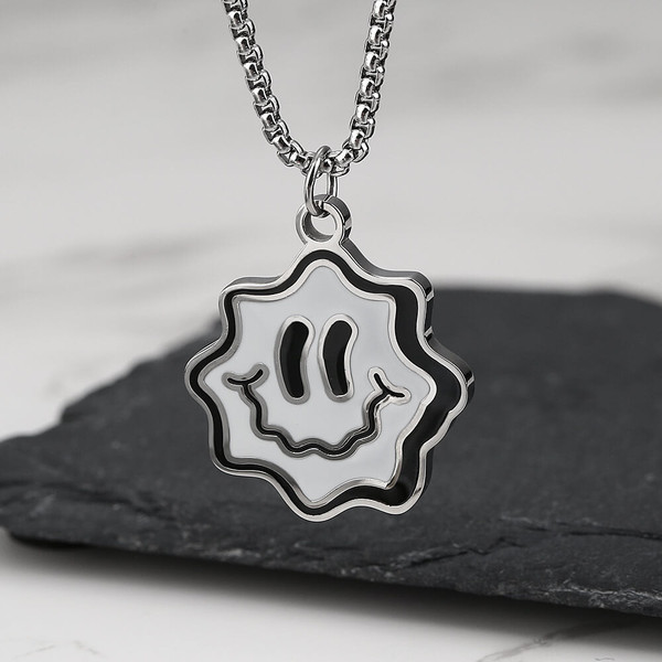 Two-tone Smiley Face Stainless Steel Pendant - Rock & Spark
