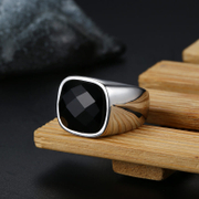 Polished Black Stone Stainless Steel Ring