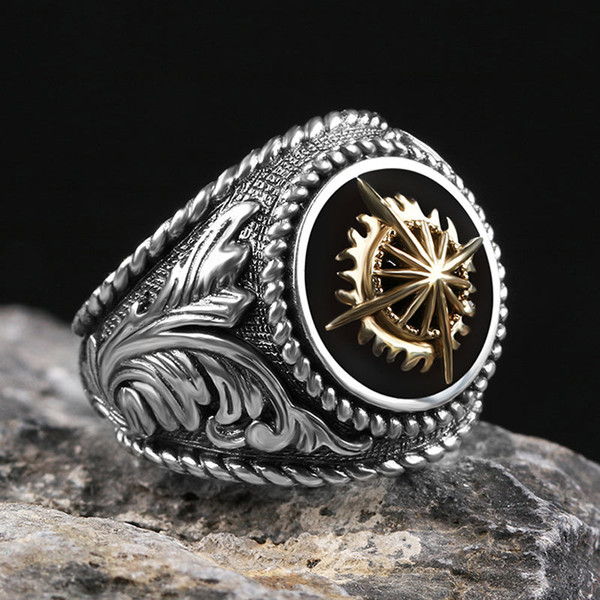 Golden Sun Sterling Silver Men's Ring - Rock & Spark