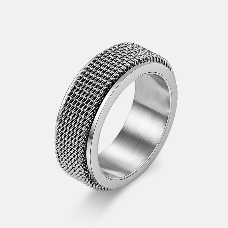 Woven Mesh Stainless Steel Spinner Ring - Rock & Spark
